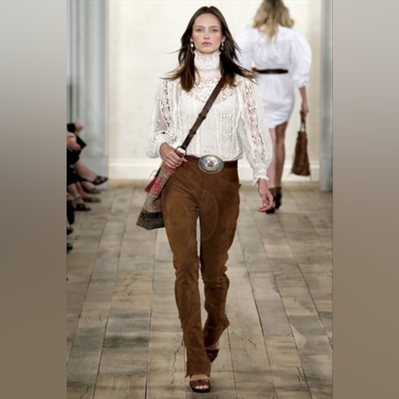 NWT $1,500 Polo Ralph Lauren 100% Lambskin Skinny Suede Leggings Pants Tan XS - Picture 6 of 12